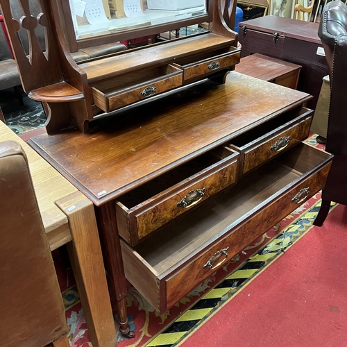 2 - Edwardian walnut and mahogany dressing table on castors