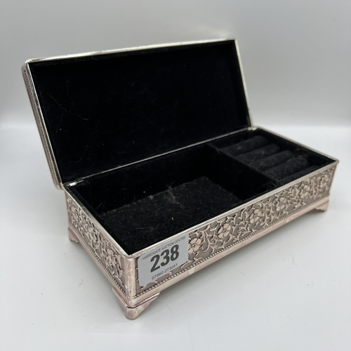 238 - Silver plated jewellery box with chase work