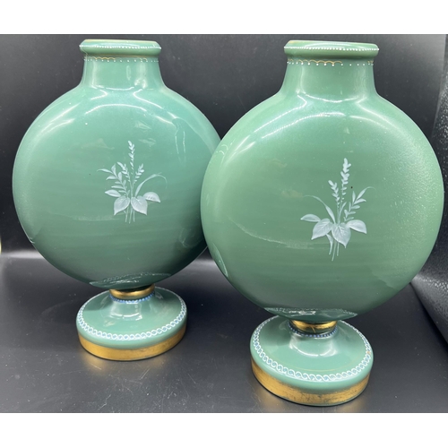 124 - Pair of hand painted Victorian Bristol glass vases