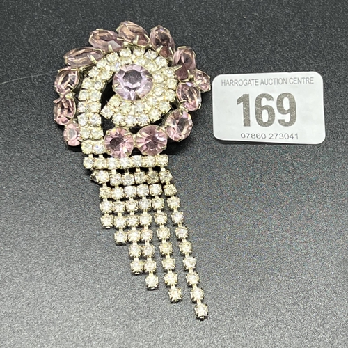 169 - Vintage diamanté and pink Rhinestone Drop Brooch