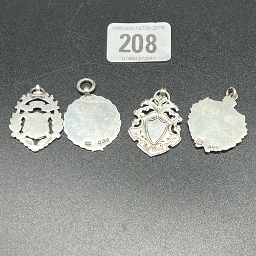 208 - Four hallmarked silver vintage fob medals 32g