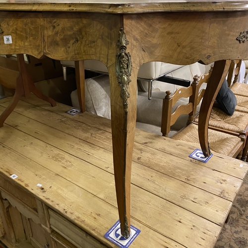 39 - Outstanding french burr walnut inlaid writing desk with brass ormolu mounts