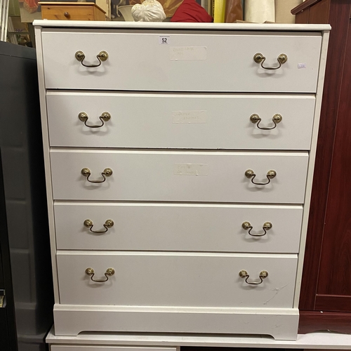 52 - White five drawer chest with brass handles