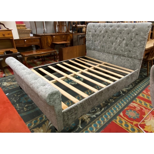 68 - Superb marbleised velvet effect King size slay bed