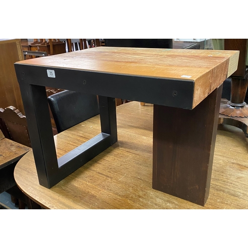 73 - Contemporary plank top coffee table with cast iron frame