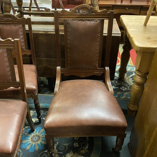 76 - Edwardian salon suite - Grandfather and Grandmother chair and four matching diners in VGC