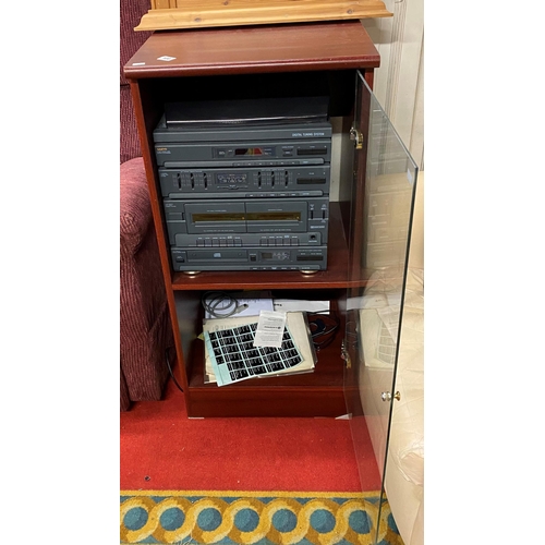 108 - Mahogany stereo cabinet complete with Sanyo stereo stacker