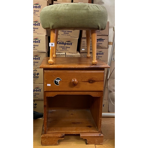 36 - Pine bedside cabinet and vintage stool