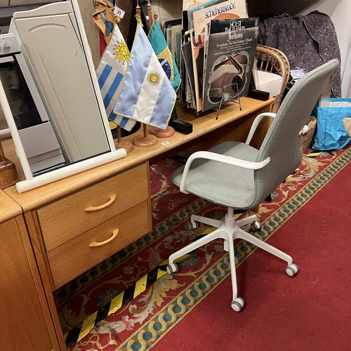 38 - Golden oak single pedestal desk with office chair