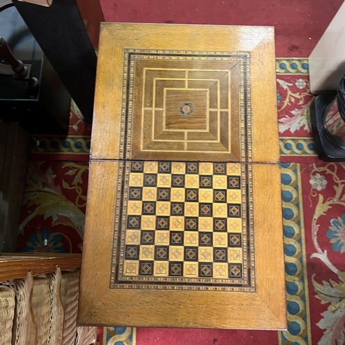 47 - Beautiful Period oak sewing chest with games table swivel top on fabulous legs