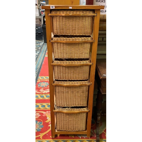 48 - Five drawer wicker and pine storage chest