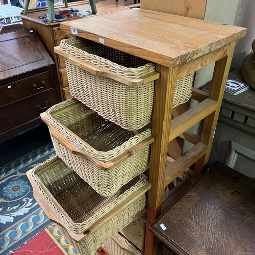 48 - Five drawer wicker and pine storage chest