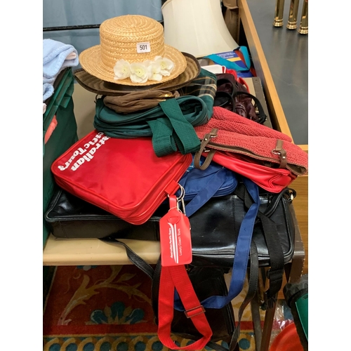 501 - Large selection of bags and two straw hats