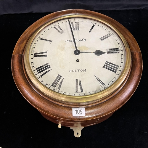 105 - Late 19th century railway clock - Preston’s Bolton (with key and pendulum)