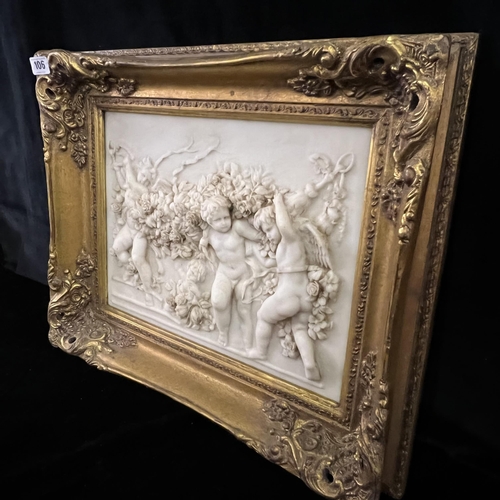 106 - French style low relief cherub baroque ornate gilt framed plaque