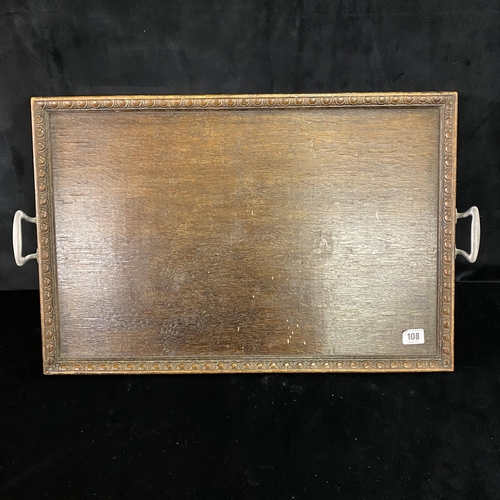 108 - Victorian oak serving tray with cot breaded edge