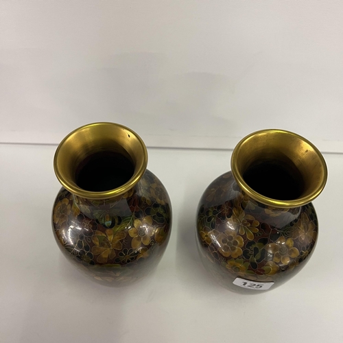 125 - Pair of Japanese Cloisonné vases in autumnal tones-Excellent condition