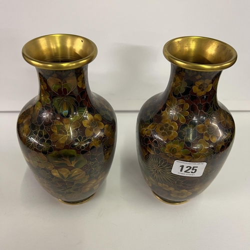 125 - Pair of Japanese Cloisonné vases in autumnal tones-Excellent condition