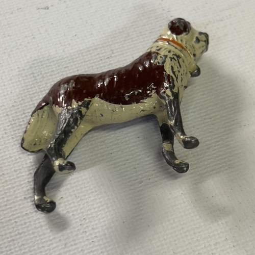 130 - Lead cold painted animals. 2 dogs/pig/2 horses. Circa 1950