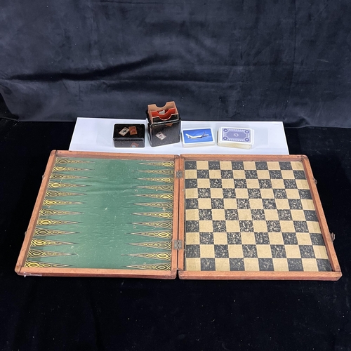 140 - Early 20th Century Japanese Lacquer card case and an early 20th Century French Wooden game board