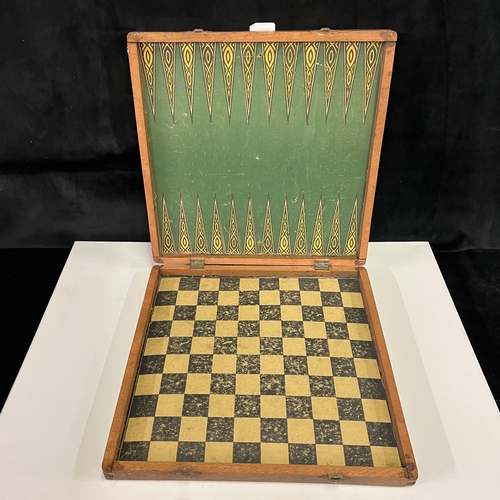 140 - Early 20th Century Japanese Lacquer card case and an early 20th Century French Wooden game board