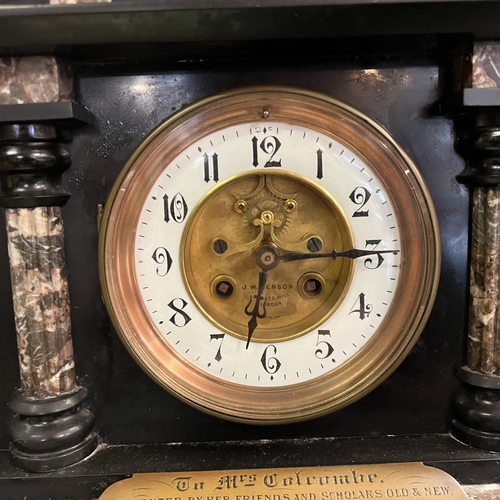 150 - Large architectural French made Victorian Slate/Granite and Marble Clock. J W Benson of Ludgate Hill... 