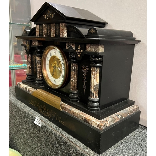 150 - Large architectural French made Victorian Slate/Granite and Marble Clock. J W Benson of Ludgate Hill... 