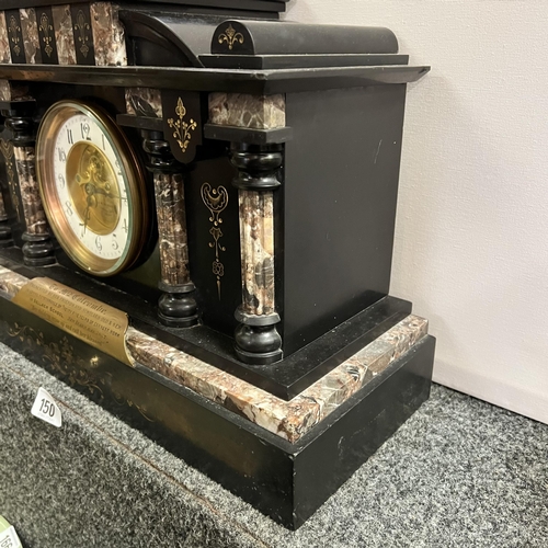 150 - Large architectural French made Victorian Slate/Granite and Marble Clock. J W Benson of Ludgate Hill... 