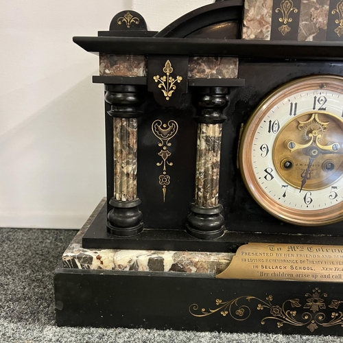 150 - Large architectural French made Victorian Slate/Granite and Marble Clock. J W Benson of Ludgate Hill... 