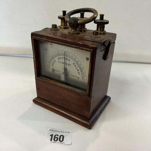 160 - Great Western Railway Victorian Volt Gauge in Mahogany Case