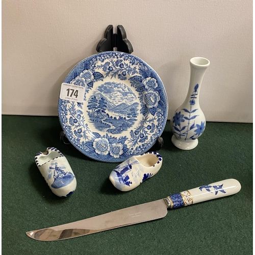 174 - Selection of blue and white including Royal Warwick and Delft