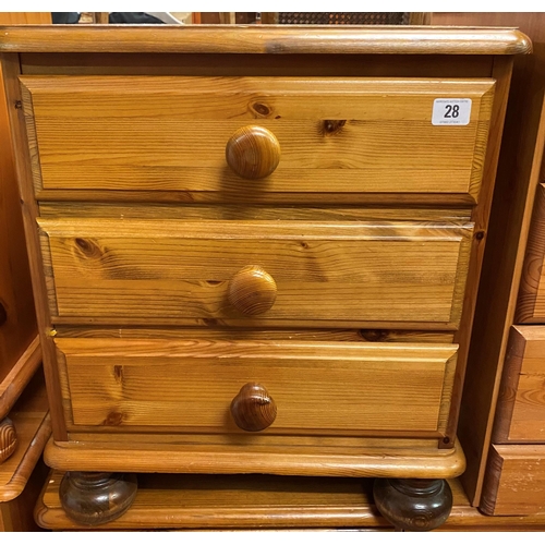 28 - Pine three drawer bedside chest