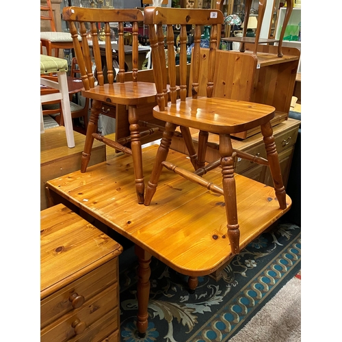 32 - Pine drop leaf table with two matching diners