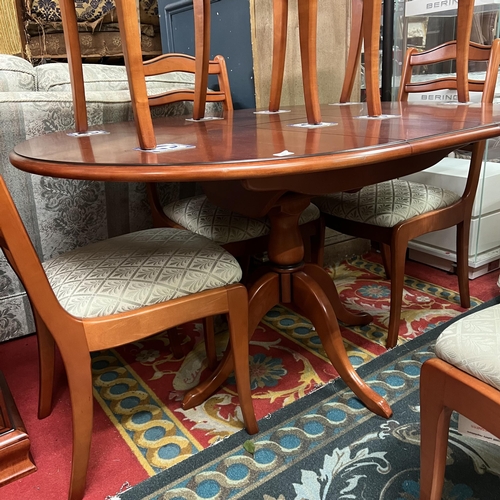 6 - White&Newton single pedestal extending dining table with six matching ladder back diners