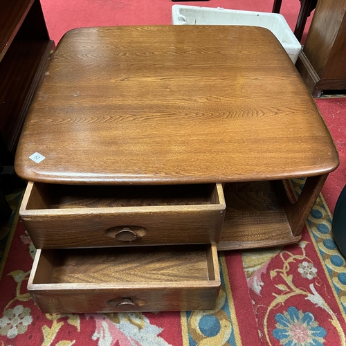 62 - Ercol Golden Dawn elm Pandora’s box coffee table magazine rack bookcase