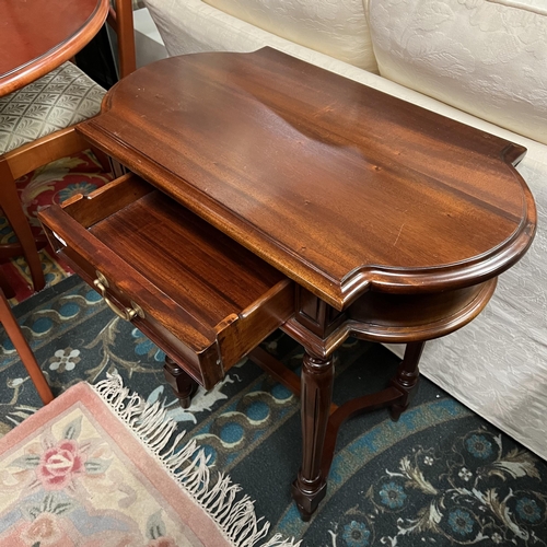 8 - Mahogany drawer fronted hall table on tapered legs with cross stretcher base