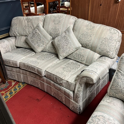 84 - Three seater brocade settee with two matching armchairs