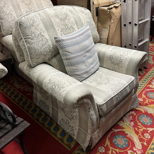 84 - Three seater brocade settee with two matching armchairs