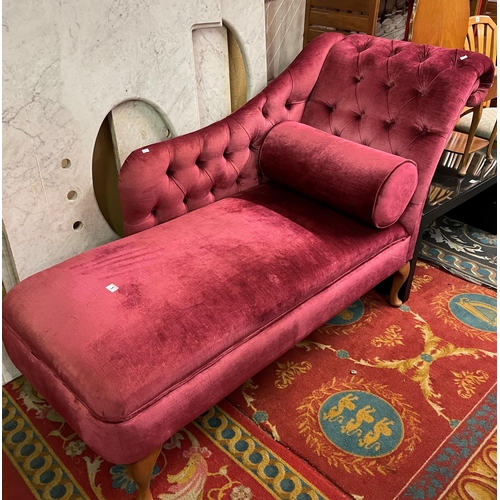 1 - Queen Anne leg chaise longue with bolster cushion in crushed short pile velvet