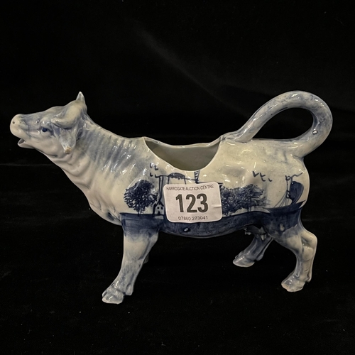 123 - Antique blue and white cow delft creamer