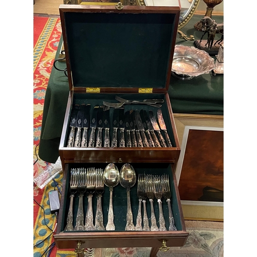 149 - Campaigne cutlery chest containing Sheffield plate cutlery with brass fittings in mahogany