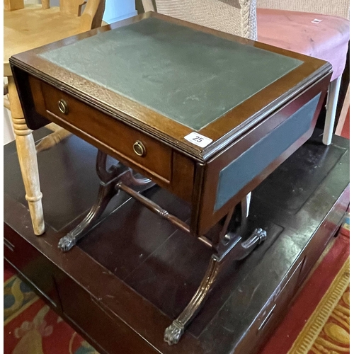 25 - Mahogany lyre ended table with leather top on lions paw feet