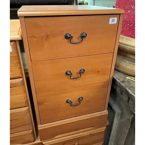 29 - Pine three drawer bedside