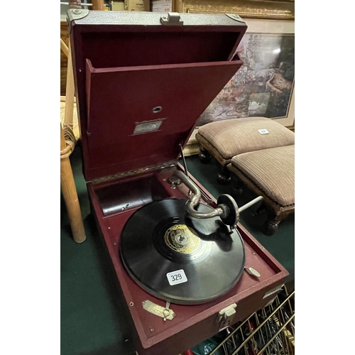 329 - “His masters voice” leather bound record player