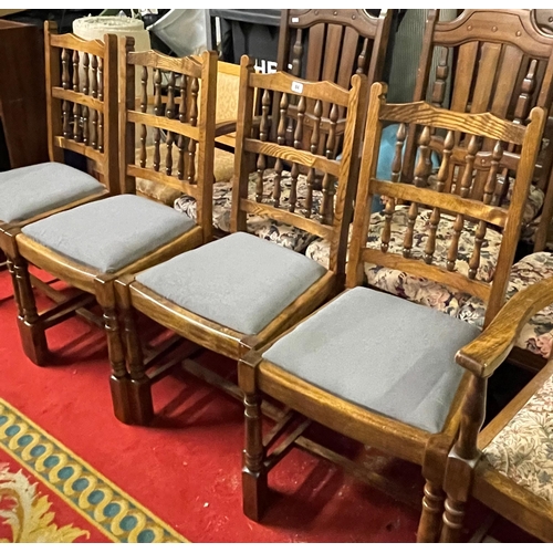 84 - Four oak dining chairs and two matching carver chairs