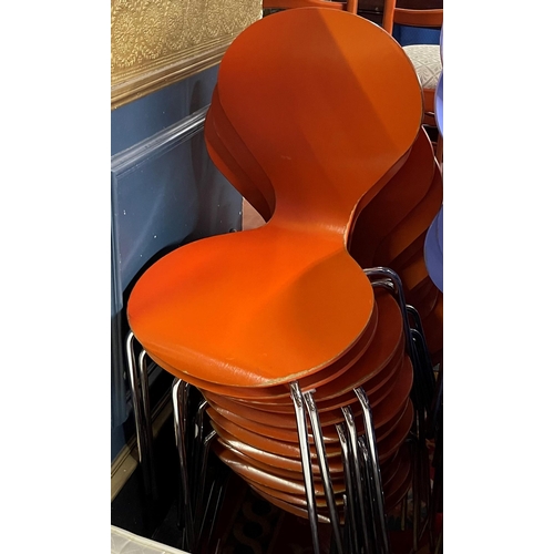 91E - Thirteen brick coloured dining chairs