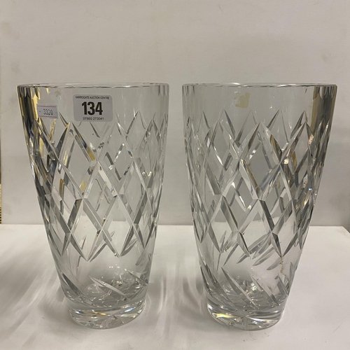 134 - Pair of lead crystal rose vases 10” tall