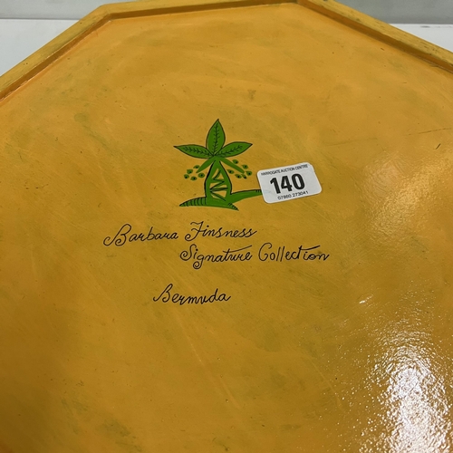 140 - Hand painted octagonal wooden tray signed Barbara Finsness Signature Collection Bermuda