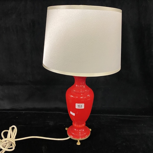 153 - Red Bristol Glass Lamp on lions paw feet