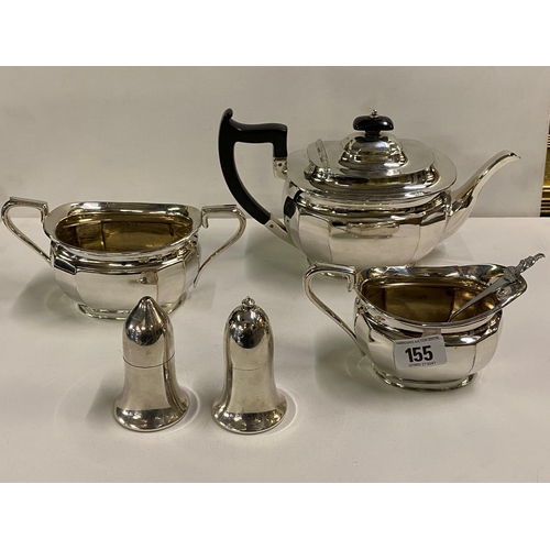 155 - Edwardian Silver Plated tea service with cream jug sugar basin and cruet
